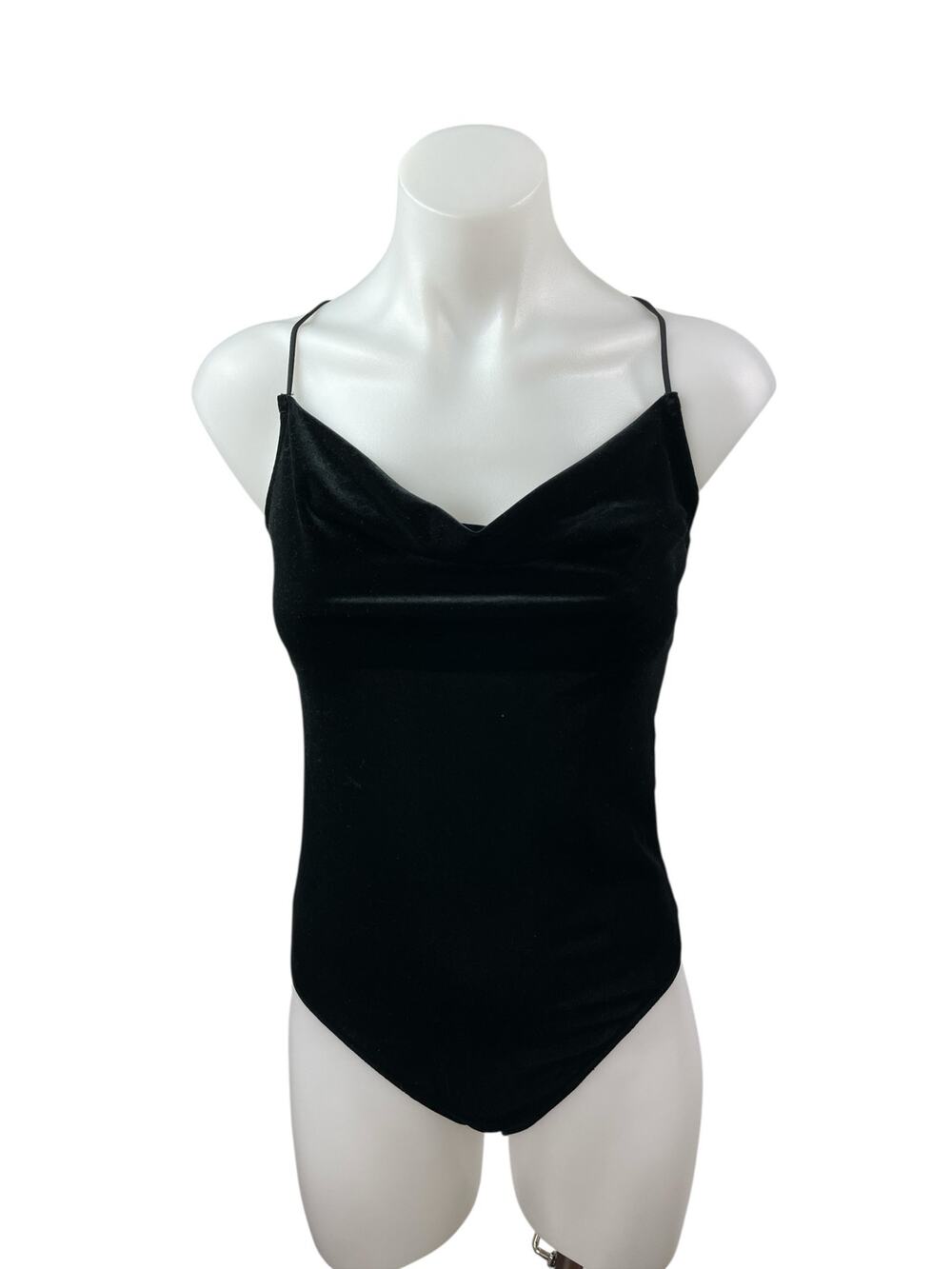 Abercrombie & Fitch Drape Cowl Neck Black Velvet Velour Cami Tank Bodysuit Top S